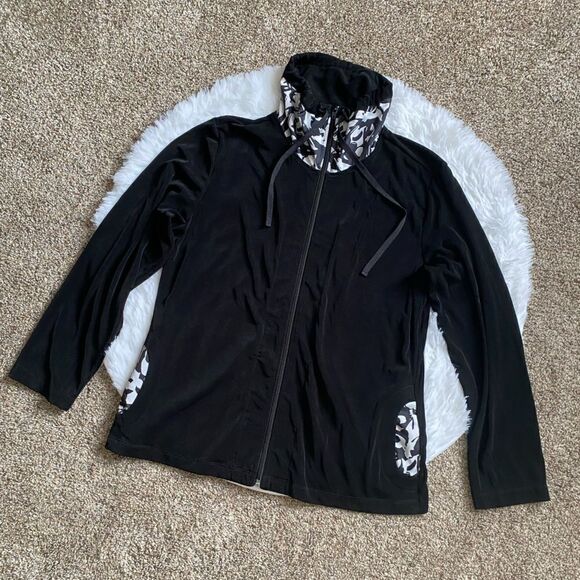 Chico’s Travelers Jacket Slinky Women’s Large Black White Zip Chicos Size 2 - Picture 1 of 12
